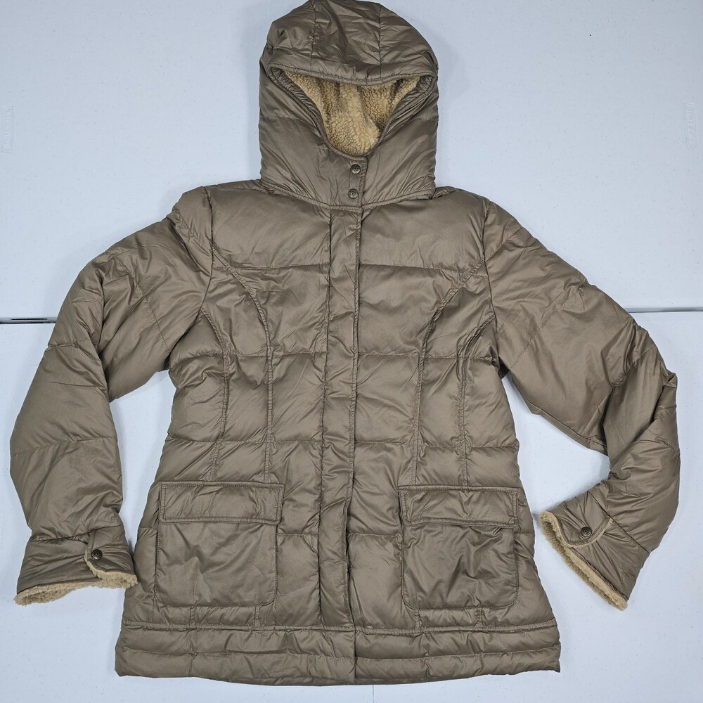 UGG Australia Puffer Down/Feather Jacket Sherpa Hood Women XL Brown Parka